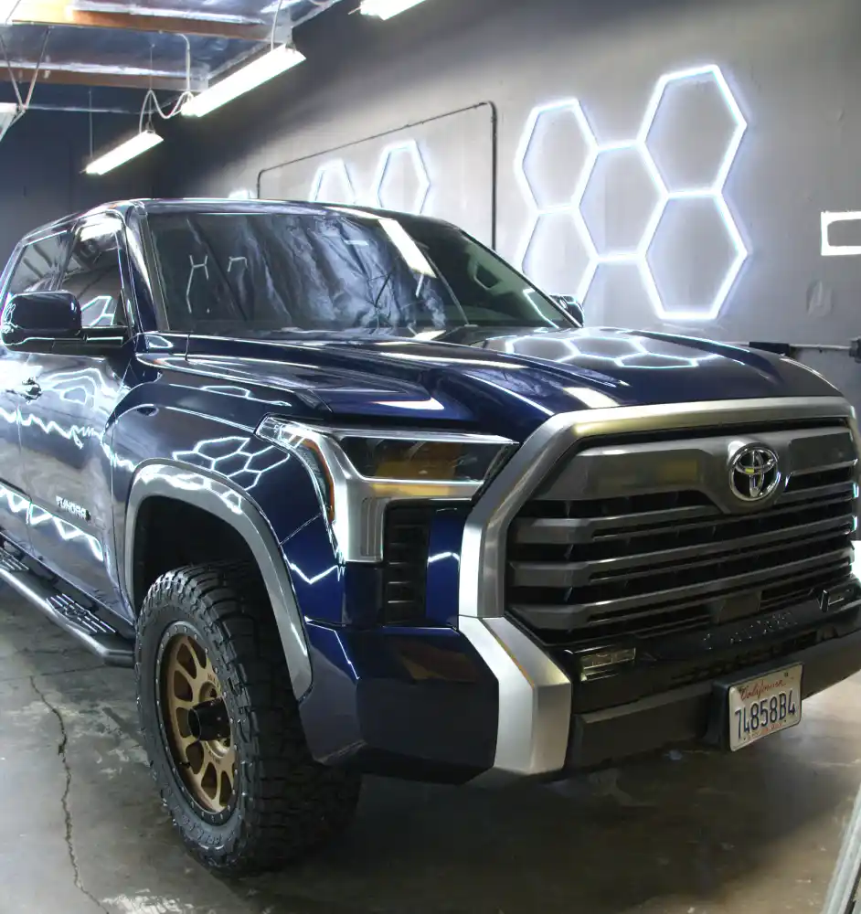 Blue Toyota truck ceramic coating work at JJ Details in Anaheim
