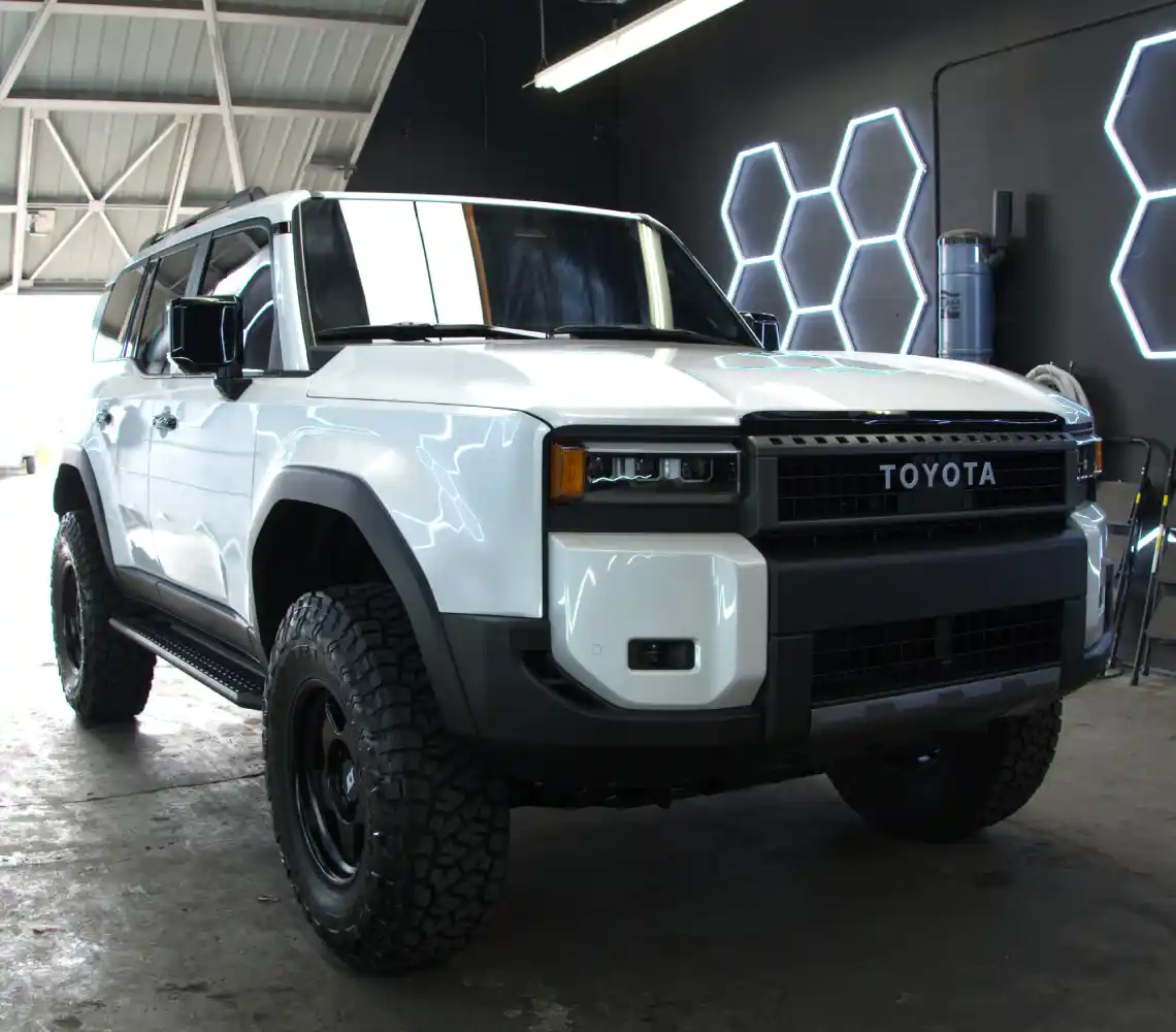 White Toyota Land Cruiser ceramic coating work at JJ Details in Anaheim
