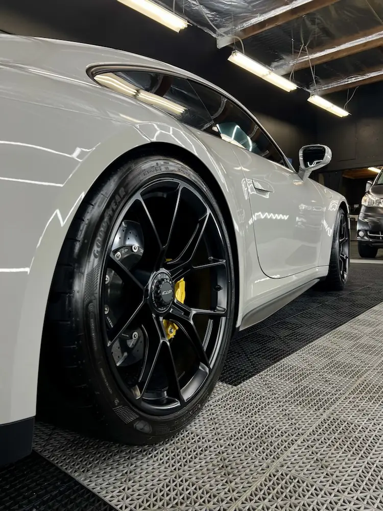 White sports car close-up ceramic coating work at JJ Details in Anaheim